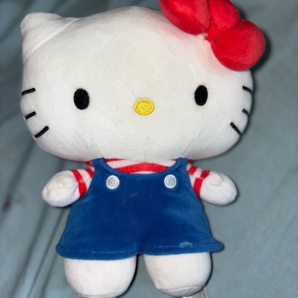 Hello Kitty Plush with Red Bow and Blue Dress